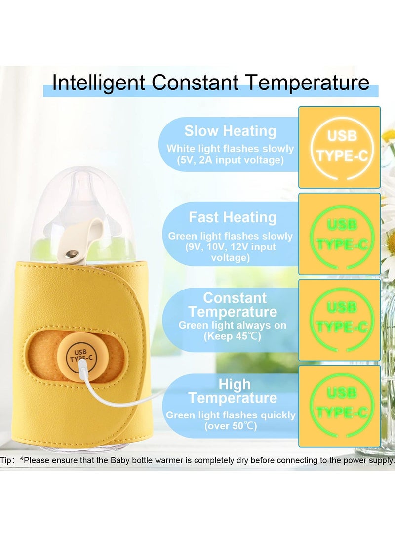 Baby Bottle Warmer Cover USB Milk Heating Portable Nursing Feeding Thermal Bag Travel Safety Accessories Gifts, Yellow