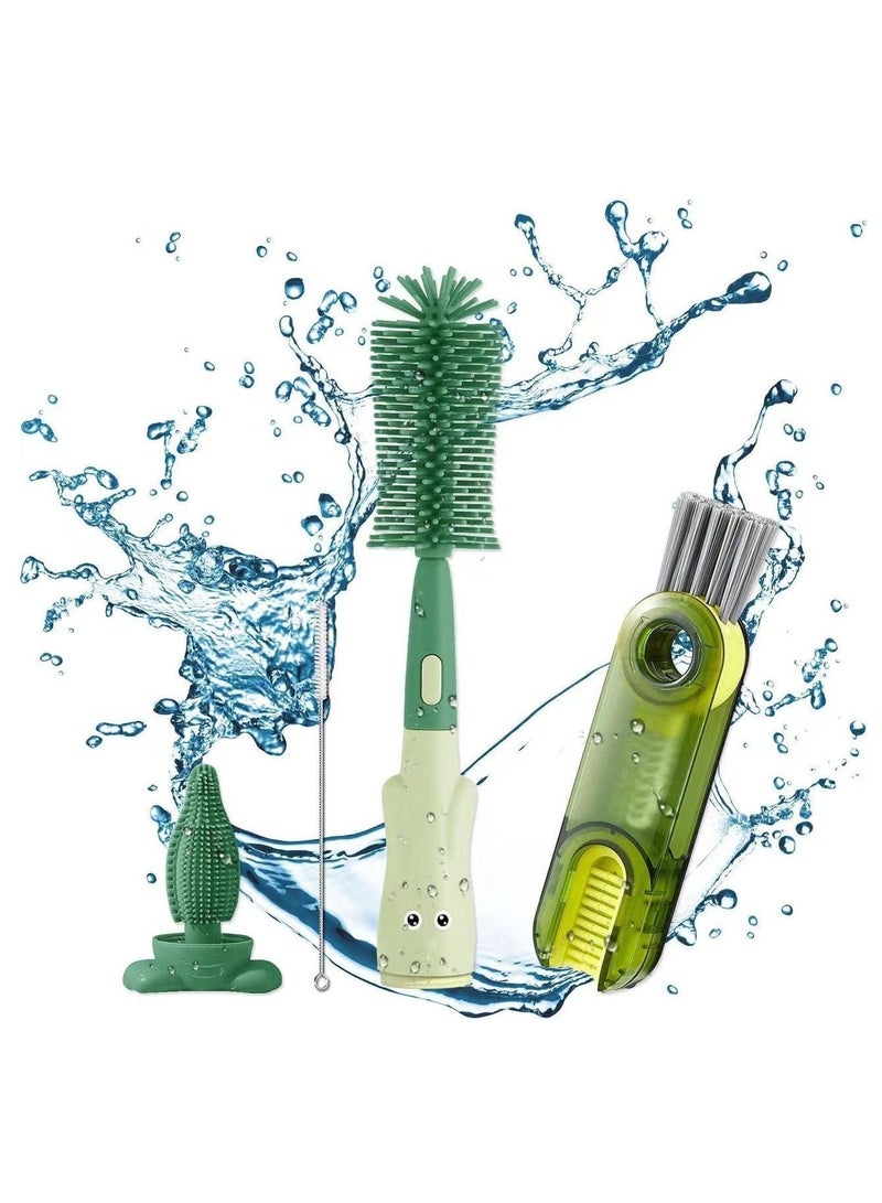 Silicone Baby Bottle Brush Nipple Cleaner 3 in 1 Multifunctional Cleaning Brush, Straw Brushes, Tiny Gap Cup Lid Crevice Detail U-Shaped Bottle, Portable 4 PCS