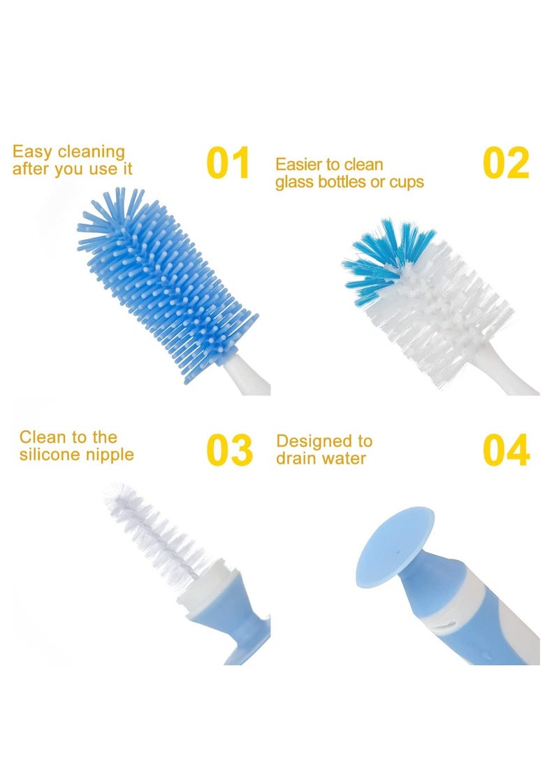 Baby Bottle Silicone Cleaning Brush, Brush with Long Handle, Cleaner Set, Multifunctional Suction Cup Stand, for Water Bottles, Glasswares, Mugs, 2P