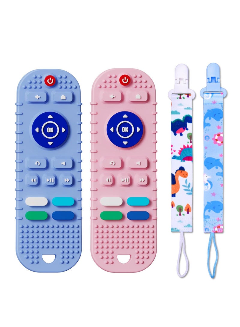 Teething Toys for Toddlersn 2 Pack Soft Silicone Babies 6-12 Months - Boys Girls Baby Molar Teether Chew Set Remote Control Shape Gift