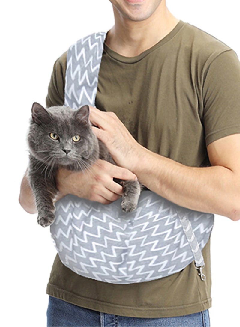 Reversible Pet Sling Carrier Hands-free Sling Pet Dog Cat Carrier Bag Soft Comfortable Puppy Kitty Double-sided Pouch Shoulder Carry Tote Handbag Suitable for Pets Under 6 kg Grey Stripes