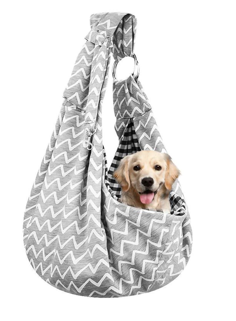 Reversible Pet Sling Carrier Hands-free Dog Cat Bag Soft Comfortable Puppy Kitty Double-sided Pouch Shoulder Carry Tote Handbag Suitable for Pets Under 6 kg Grey Stripes