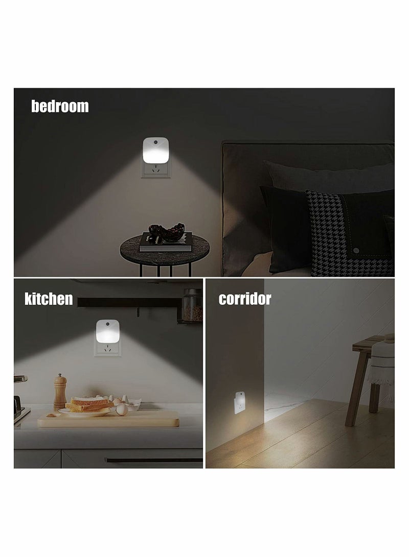4 Pack Night Light Plug In Smart Automated On And Off Wall for Hallways Bedrooms Bathrooms Kitchens Stairs White Intelligent Induction Bedside Lamp Energy Saving Control
