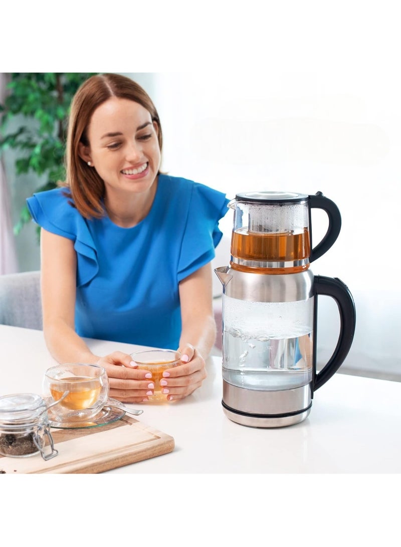 Glass Tea XL 2-in-1 Ocean Wave Kettle and Glass Tea Maker, XL Capacity, Warm and Water Retention, 360° Rotating Base, LED Status Display.