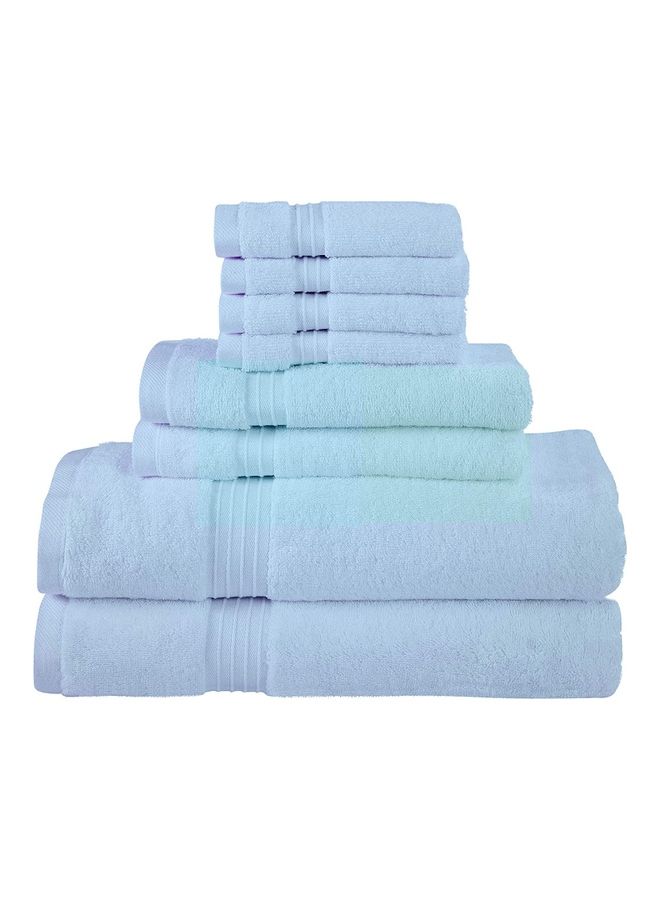 8-Piece 100% Combed Cotton 550 GSM Quick Dry Highly Absorbent Thick Bathroom Soft Hotel Quality For Bath And Spa Towel Set Includes 2xBath Towels (70x140 cm), 2xHand Towels (40x70 cm), 4xWashcloths (30x30 cm) Light Blue 70x140cm