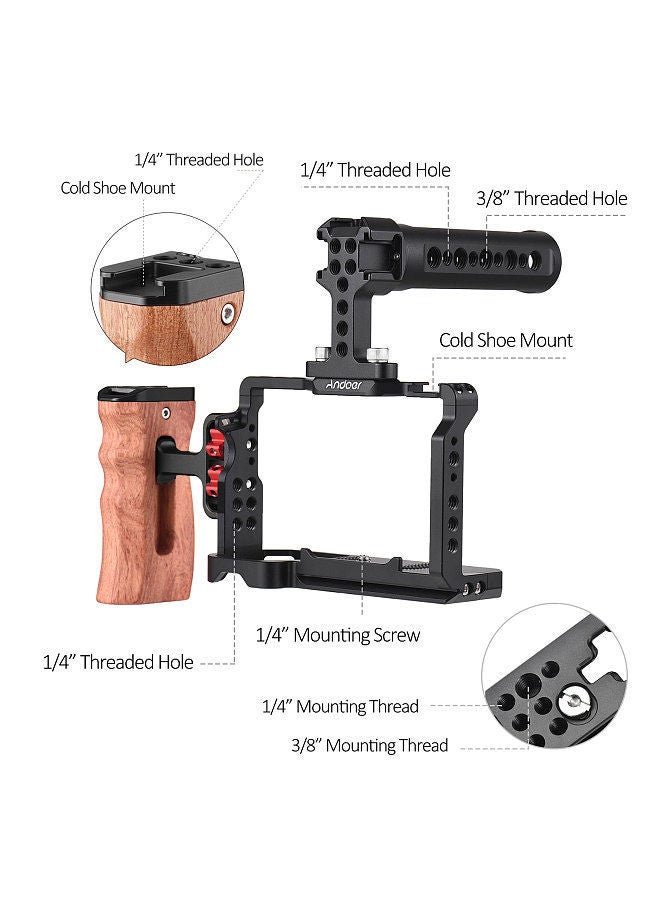 Andoer Camera Video Cage + Top Handle + Side Hand Grip Kit Aluminum Alloy Camera Video Cage with Cold Shoe Mounts Numerous 1/4 Inch Threads Replacement for Sony A7C Camera