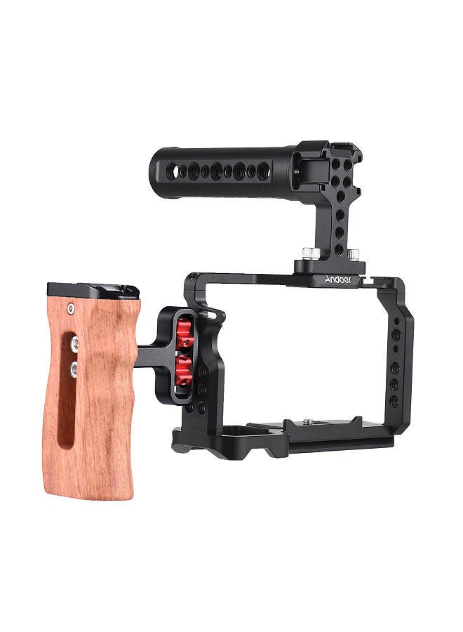Andoer Camera Video Cage + Top Handle + Side Hand Grip Kit Aluminum Alloy Camera Video Cage with Cold Shoe Mounts Numerous 1/4 Inch Threads Replacement for Sony A7C Camera