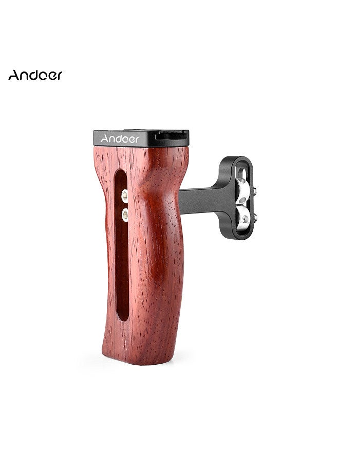 Andoer Universal Camera Cage Wooden Handle Left/Right Side Hand Grip with Cold Shoe Mount 1/4 Inch & 3/8 Inch Screw Holes Video Photography Accessories