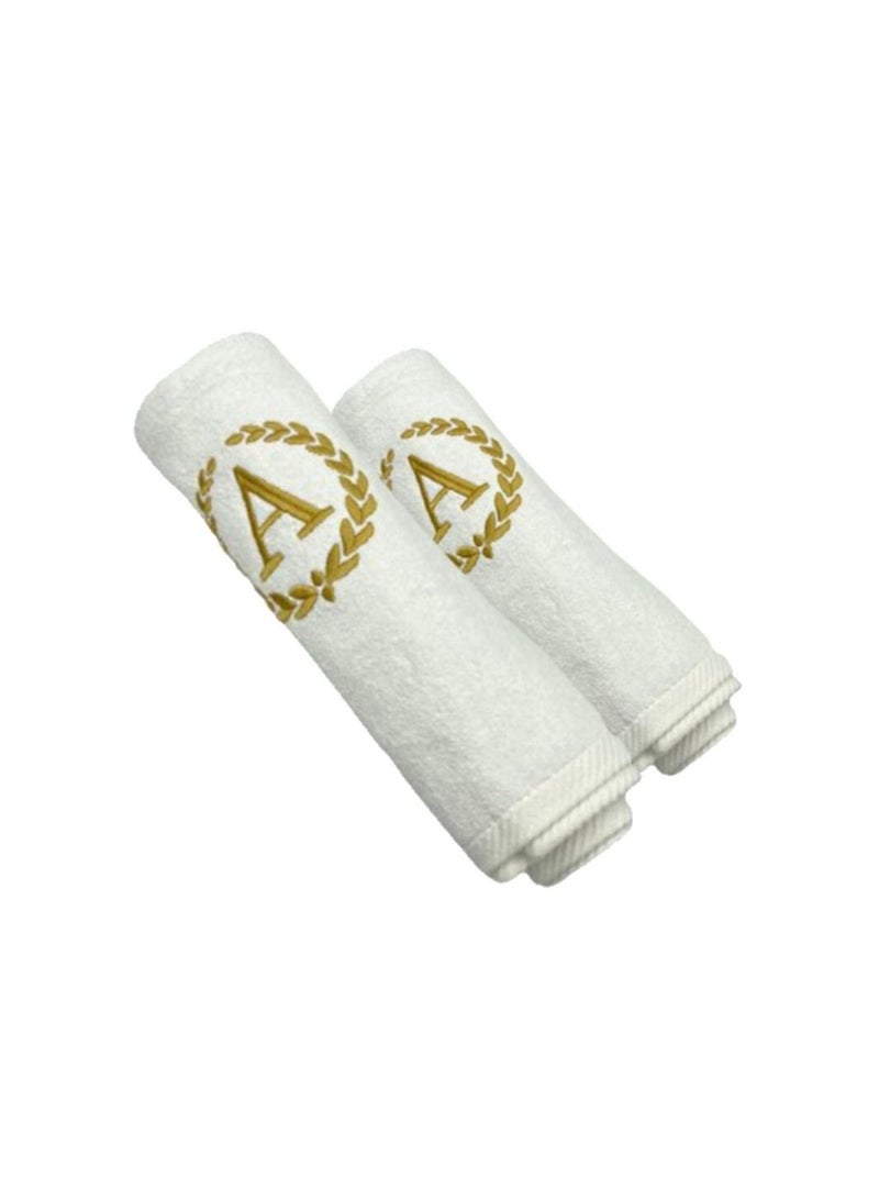 Embroidered For You (White) Luxury Monogrammed Towels (Set of 1 Hand & 1 Bath Towel) premium cotton, Highly Absorbent and Quick dry-600 Gsm (Golden Letter A)