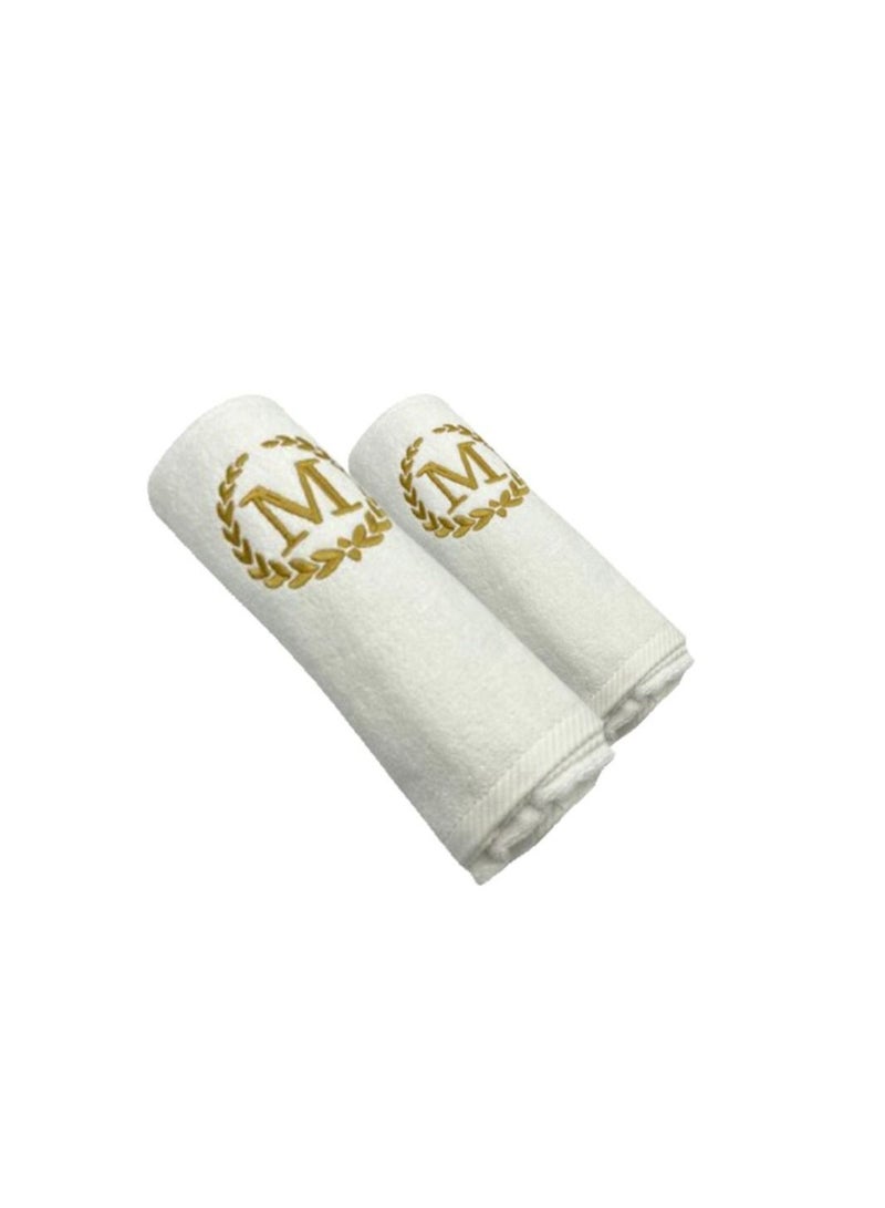 Embroidered For You (White) Luxury Monogrammed Towels (Set of 1 Hand & 1 Bath Towel) 100% cotton, Highly Absorbent and Quick dry, Classic Hotel and Spa Quality Bath Linen-600 Gsm (Golden Letter M)