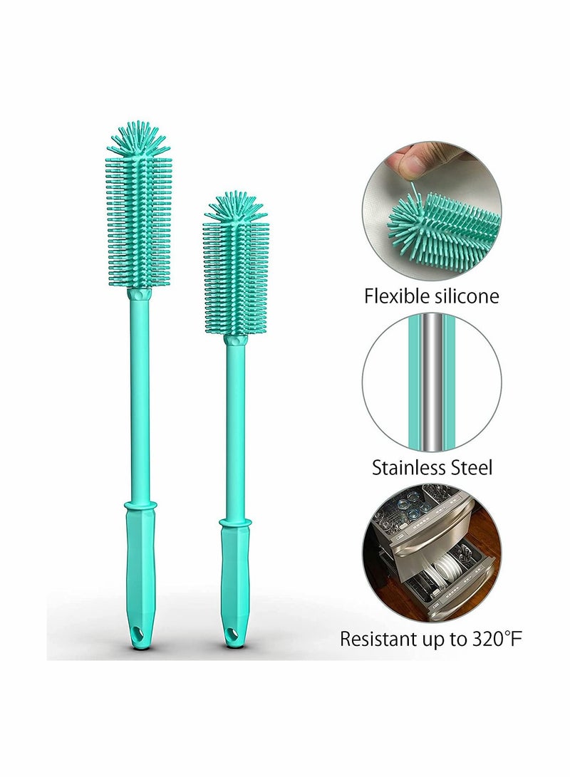 2 Pack Silicone Bottle Cleaning Brush with 16”Long Water Cleaner for Hydro Flask, Glassware, Vases, Narrow Neck Containers