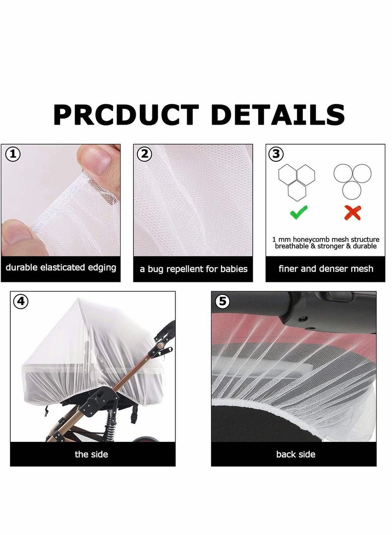 Mosquito Net for Pushchair, Insect Pram Bug Protection Cover Machine Washable Elastic and Breathable - Pushchairs Buggy Carrycot Fits Crib bassinet (White 3 Pack)