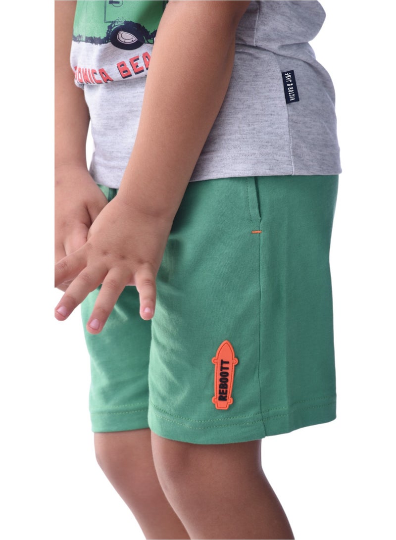 Kids Boys Set Comfortable 2-Piece T-Shirt & Shorts Set (2-8 Years)- Grey & Green