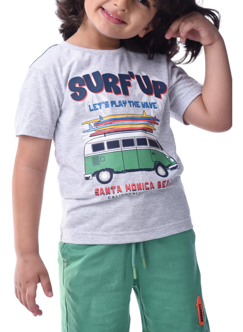 Kids Boys Set Comfortable 2-Piece T-Shirt & Shorts Set (2-8 Years)- Grey & Green