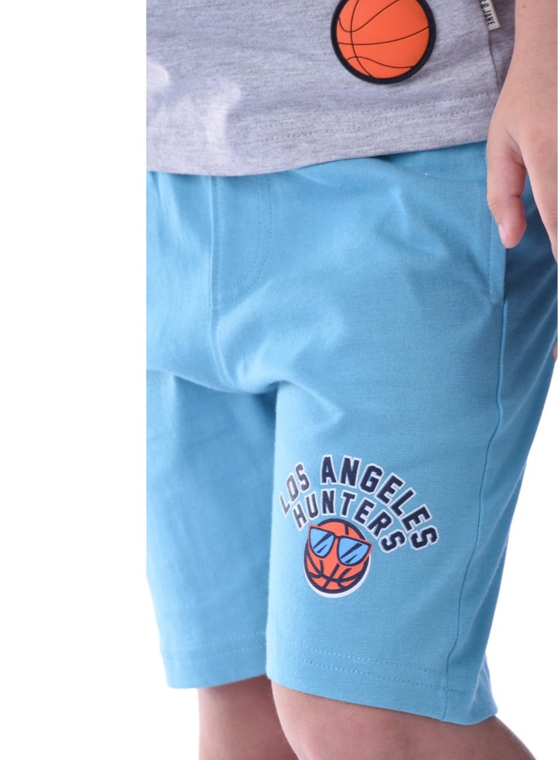 Kids Boys Sets Comfortable 2-Piece T-Shirt & Shorts Set (2-8 Years)- Grey & Blue