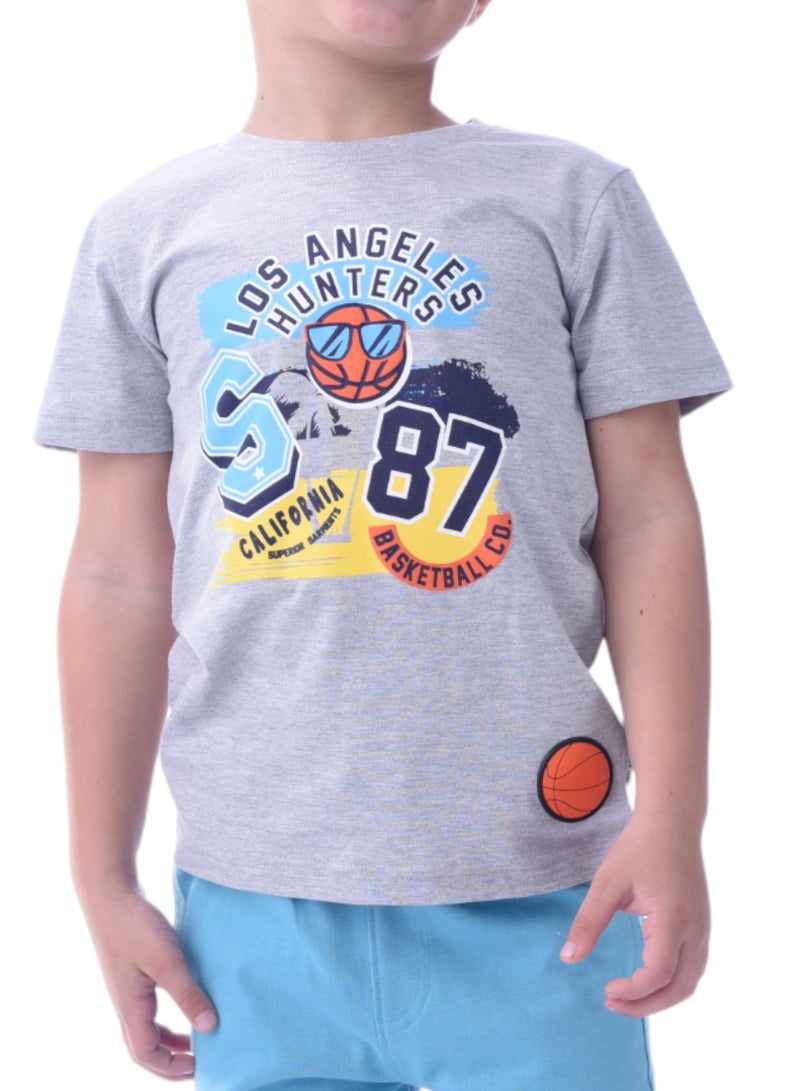 Kids Boys Sets Comfortable 2-Piece T-Shirt & Shorts Set (2-8 Years)- Grey & Blue