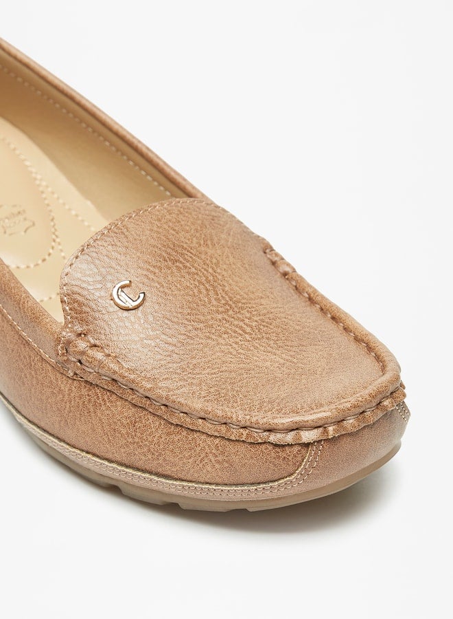 Women Textured Slip-On Moccasins With Wedge Heels