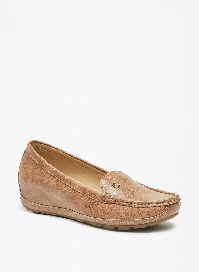 Women Textured Slip-On Moccasins With Wedge Heels