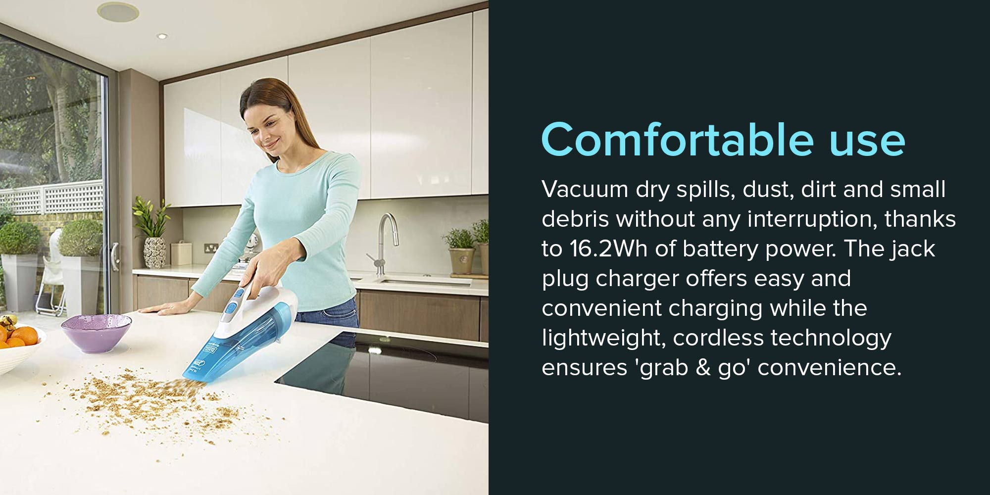 10.8V 1.5Ah Li-Ion Wet & Dry Cordless Dustbuster Hand Vacuum 240 ml 16.2 W WDA315J-B5 White/Blue