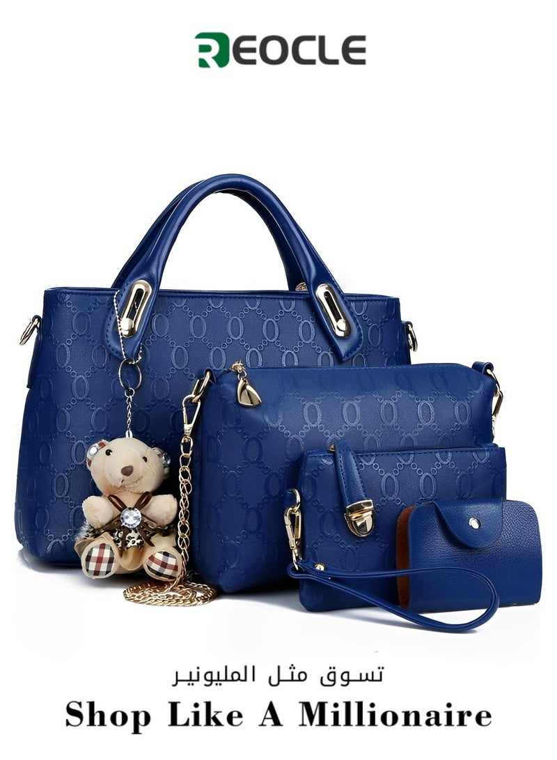 Women's 4 Pcs Handbags Set Top Handle Shoulder Crossbody Bag Handle Satchel Hobo Handbag Set Large Tote & Purse & Shoulder Bag & Card Holder Tote Bag