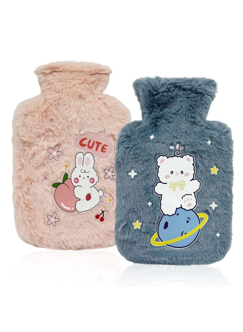 2 Pcs Hot Water Bottle Mini Portable Short Plush hot Bag Cute for Hand Feet Warmer,