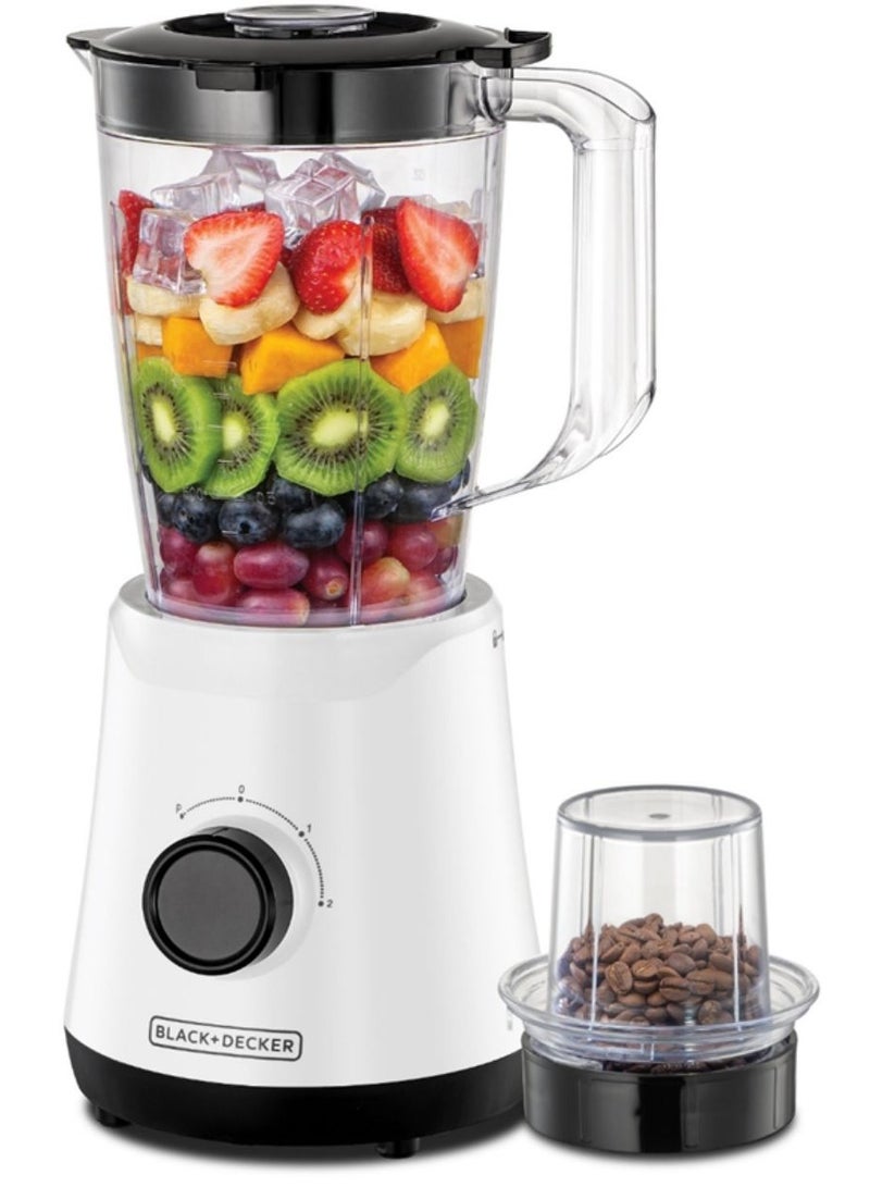 Blender & Smoothie Maker, Stainless Steel Blades, Grinder Mill, Ice Crushing, 2 Speed + Pulse, Safety Jar Lock, Compact Design for Easy Storage – 1.5 L 500 W BX520-B5 White