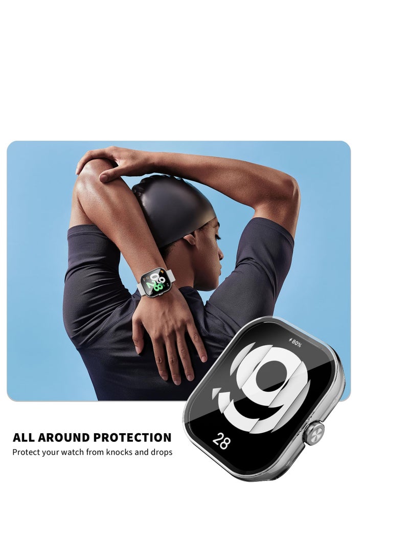Screen Protector Case for Xiaomi Redmi Watch 4, 4 Pack Tempered Glass Screen Protector for Xiaomi Redmi Watch 4, Hard PC Bumper & Tempered Glass Film Replacement Accessories
