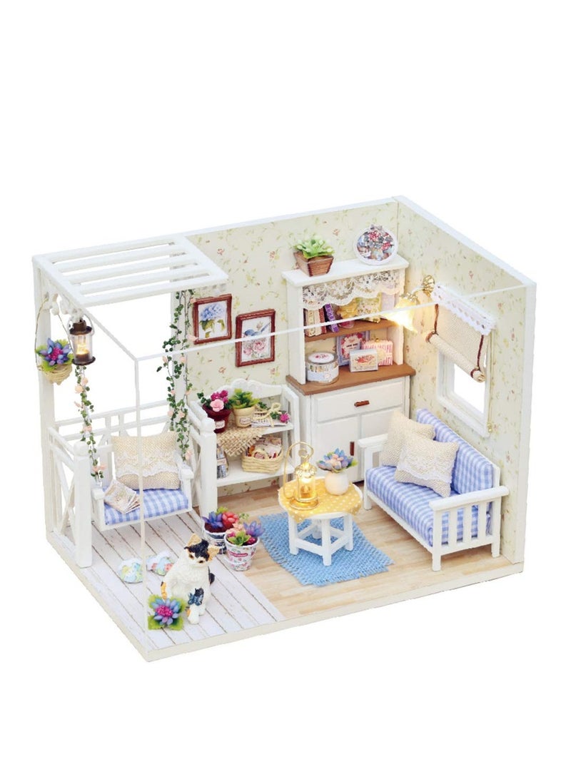 COOLBABY DIY Miniature Dollhouse Kit Realistic Mini 3D Wooden House Room Handmade Toy with Furniture LED Lights