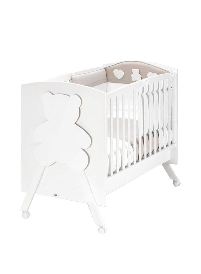 Orsopolly Beige Baby Cot With Magical Back-light Teddy Bear Feature From 0 To 36 Months Four wheels