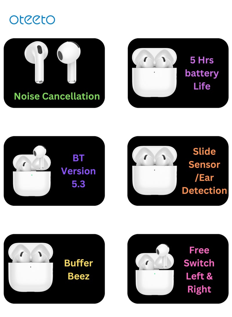 G-Tab Air 7 Bluetooth Earbuds/Noise cancellation/Buffer Beep/Free Switch Left & Right/Wireless Charging/Slide Sensor/Ear Detection/Bluetooth Version 5.3/25mAh Earbuds Battery/5 hrs play time