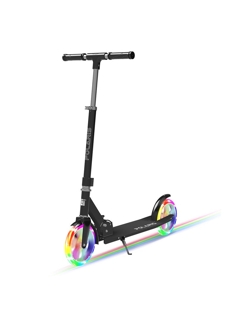 LiT Polaris Lava LED Light Up 2-Wheel Folding Alloy Kick Scooter for Kids and Teens with 200mm Big PU Wheels