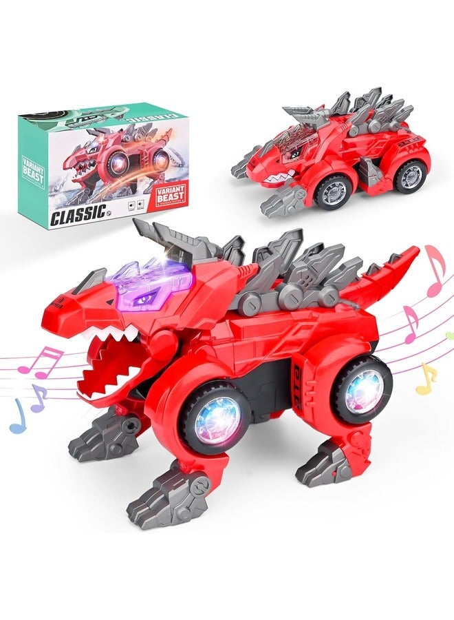 MYK Dinosaur Toys for Boys Automatic Dinosaur Transforming Car Toys with Flashing Lights and Sound for Kids