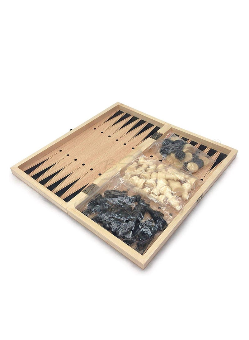 COOLBABY Large Chess, Checkers & Backgammon 3 in 1 Set - Outdoor & Travel Learning Game - Magnetic Chess Board - Wooden Chess Set (Size: 39 x 39 cm)