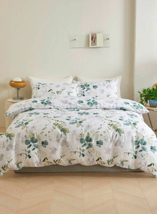 Single Size 4 Pieces Bedding Set, Green Leaves Design