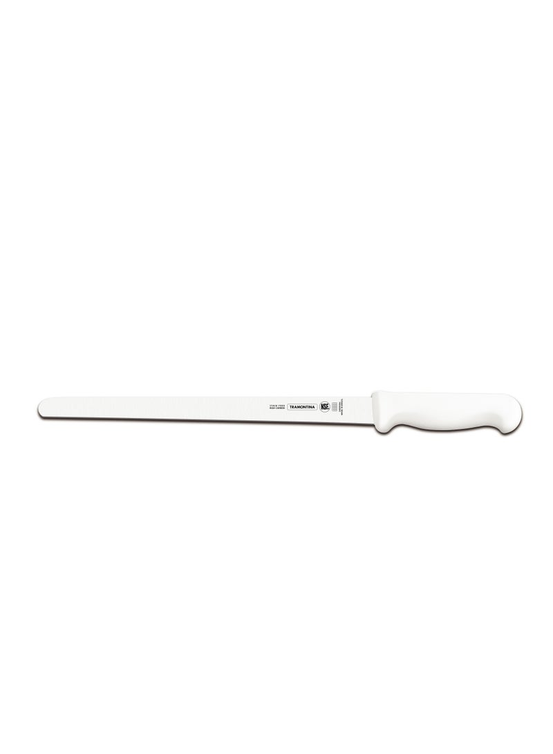 Professional 14 Inches Plain Edge Slicer Knife for Cold Cuts with Stainless Steel Blade and White Polypropylene Handle with Antimicrobial Protection
