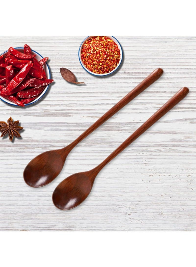 Japanese Style Wooden Long Handle Coffee Soup Spoon 5 Pieces