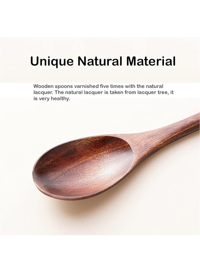 Japanese Style Wooden Long Handle Coffee Soup Spoon 5 Pieces