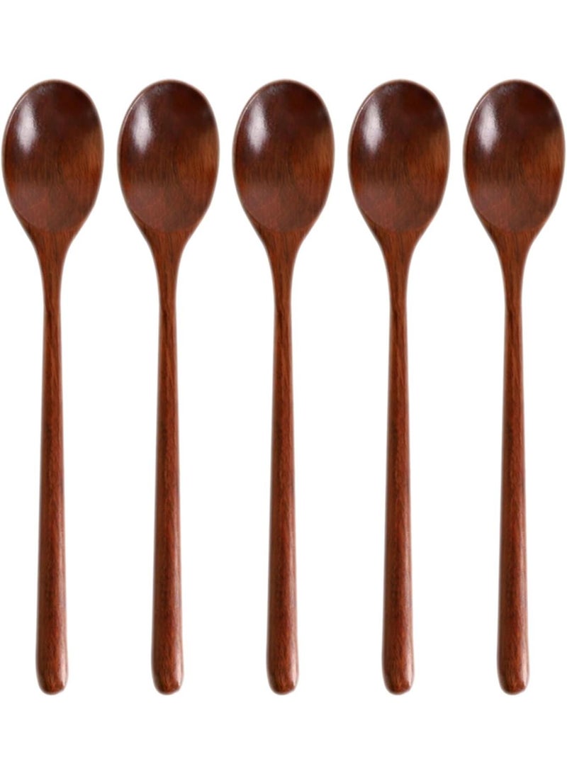 Japanese Style Wooden Long Handle Coffee Soup Spoon 5 Pieces