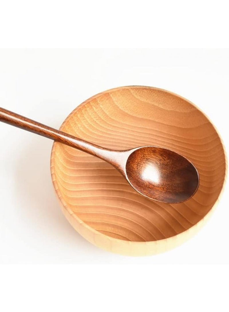 Japanese Style Wooden Long Handle Coffee Soup Spoon 5 Pieces