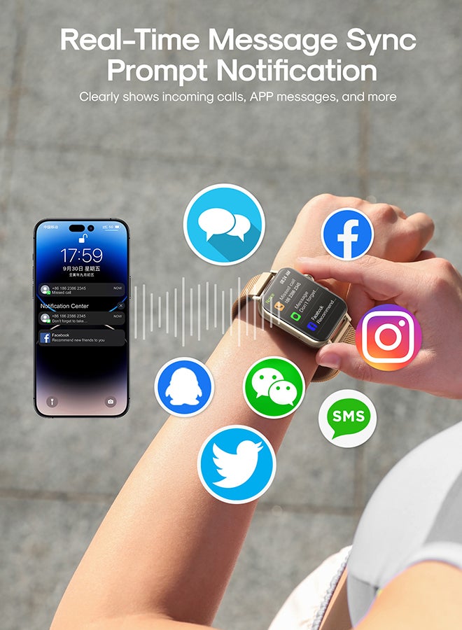 300 mAh JR-FT5 Fit-Life Smart Watch, Make And Receive Calls 1.83-Inch Hd Screen Health Monitoring, Compatible With Apple & Android Phones, Metal Silicone Strap Rose Gold