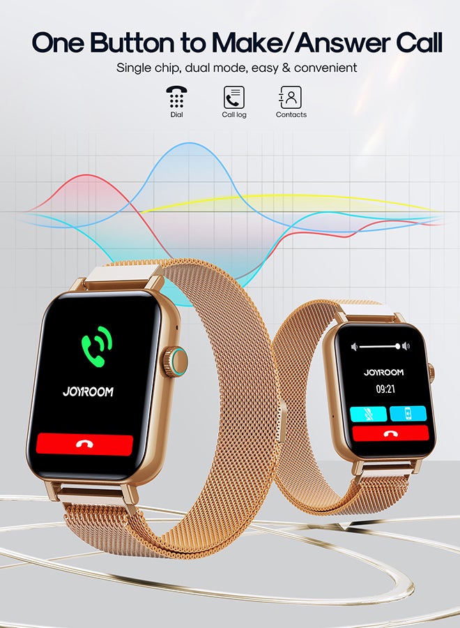 300 mAh JR-FT5 Fit-Life Smart Watch, Make And Receive Calls 1.83-Inch Hd Screen Health Monitoring, Compatible With Apple & Android Phones, Metal Silicone Strap Rose Gold
