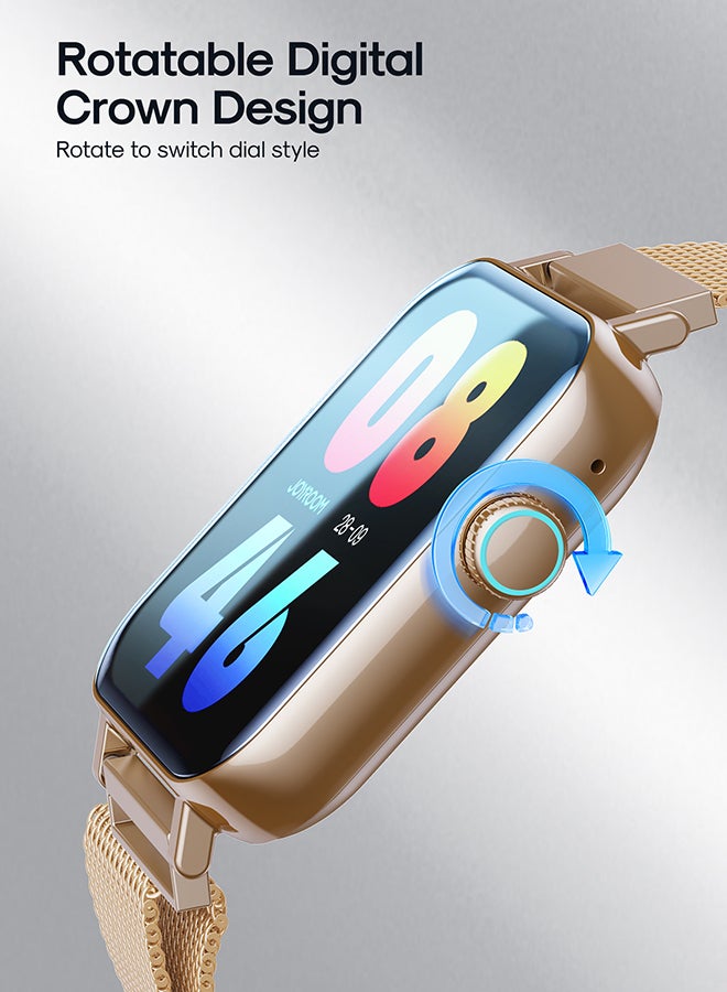 300 mAh JR-FT5 Fit-Life Smart Watch, Make And Receive Calls 1.83-Inch Hd Screen Health Monitoring, Compatible With Apple & Android Phones, Metal Silicone Strap Rose Gold