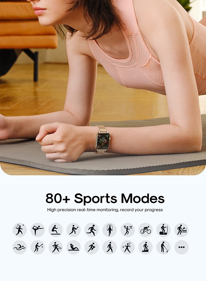 300 mAh JR-FT5 Fit-Life Smart Watch, Make And Receive Calls 1.83-Inch Hd Screen Health Monitoring, Compatible With Apple & Android Phones, Metal Silicone Strap Rose Gold