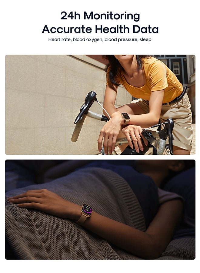 300 mAh JR-FT5 Fit-Life Smart Watch, Make And Receive Calls 1.83-Inch Hd Screen Health Monitoring, Compatible With Apple & Android Phones, Metal Silicone Strap Rose Gold