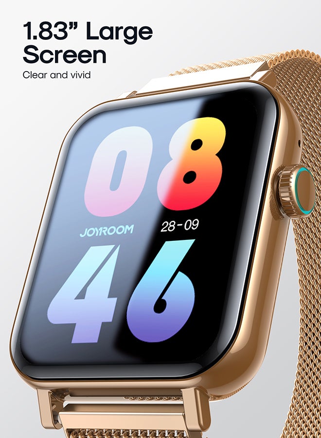 300 mAh JR-FT5 Fit-Life Smart Watch, Make And Receive Calls 1.83-Inch Hd Screen Health Monitoring, Compatible With Apple & Android Phones, Metal Silicone Strap Rose Gold