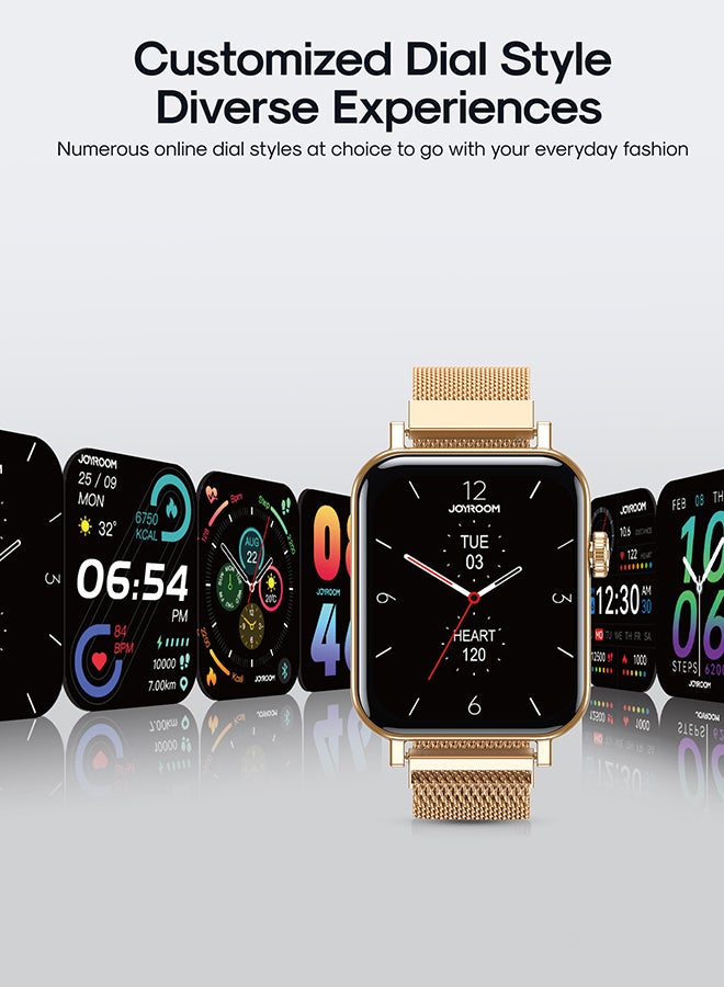 300 mAh JR-FT5 Fit-Life Smart Watch, Make And Receive Calls 1.83-Inch Hd Screen Health Monitoring, Compatible With Apple & Android Phones, Metal Silicone Strap Rose Gold