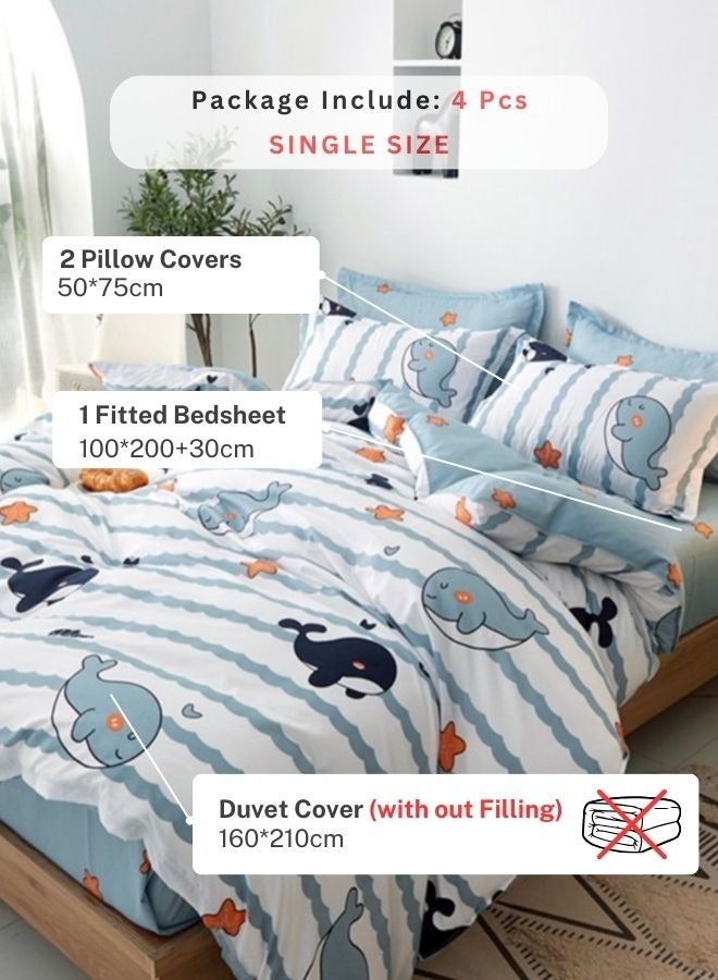 Single size 4 pcs duvet cover set. Reversible style bedding set without filler.