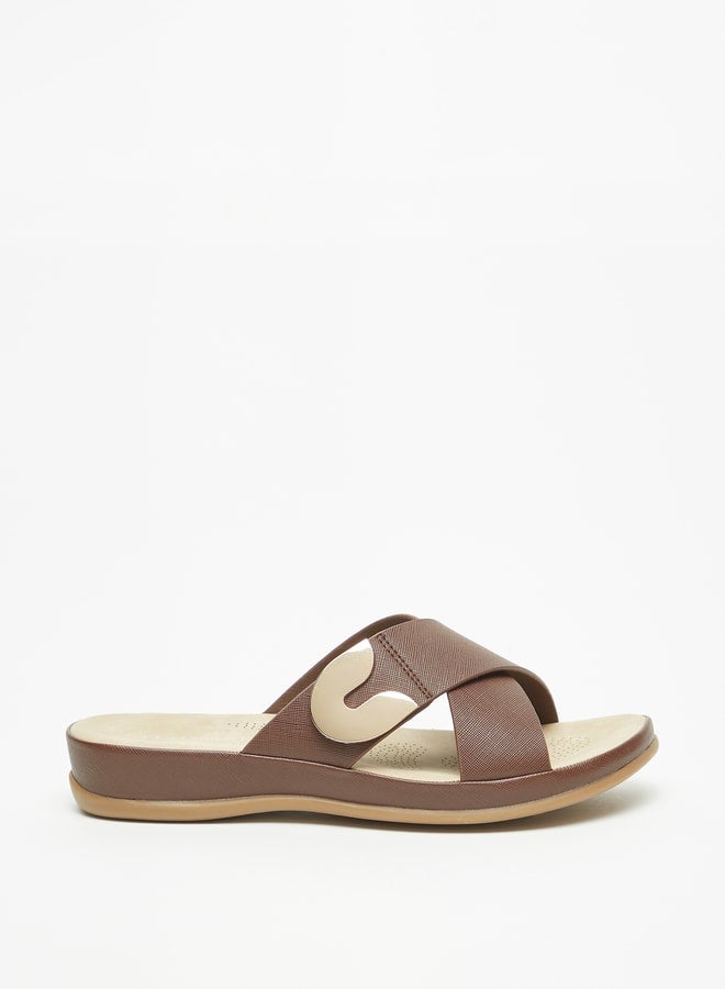 Women's Textured Slip-On Slide Sandals with Metallic Accent