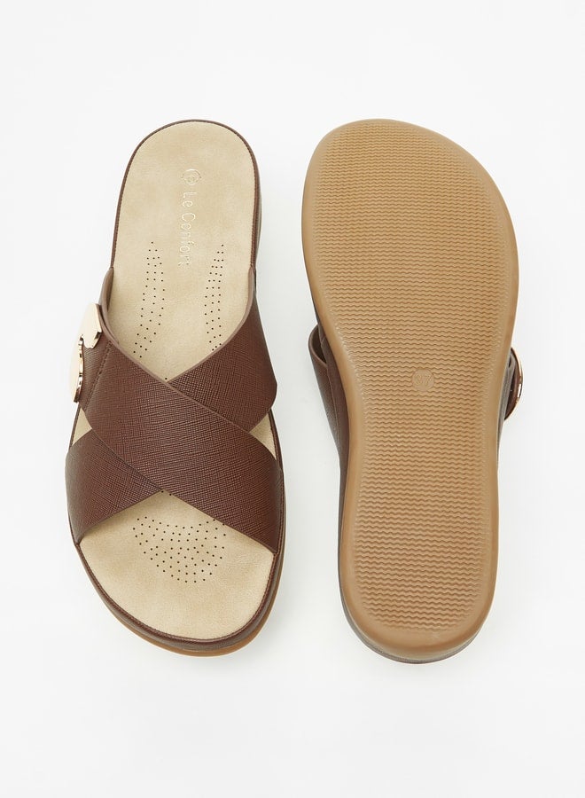 Women's Textured Slip-On Slide Sandals with Metallic Accent