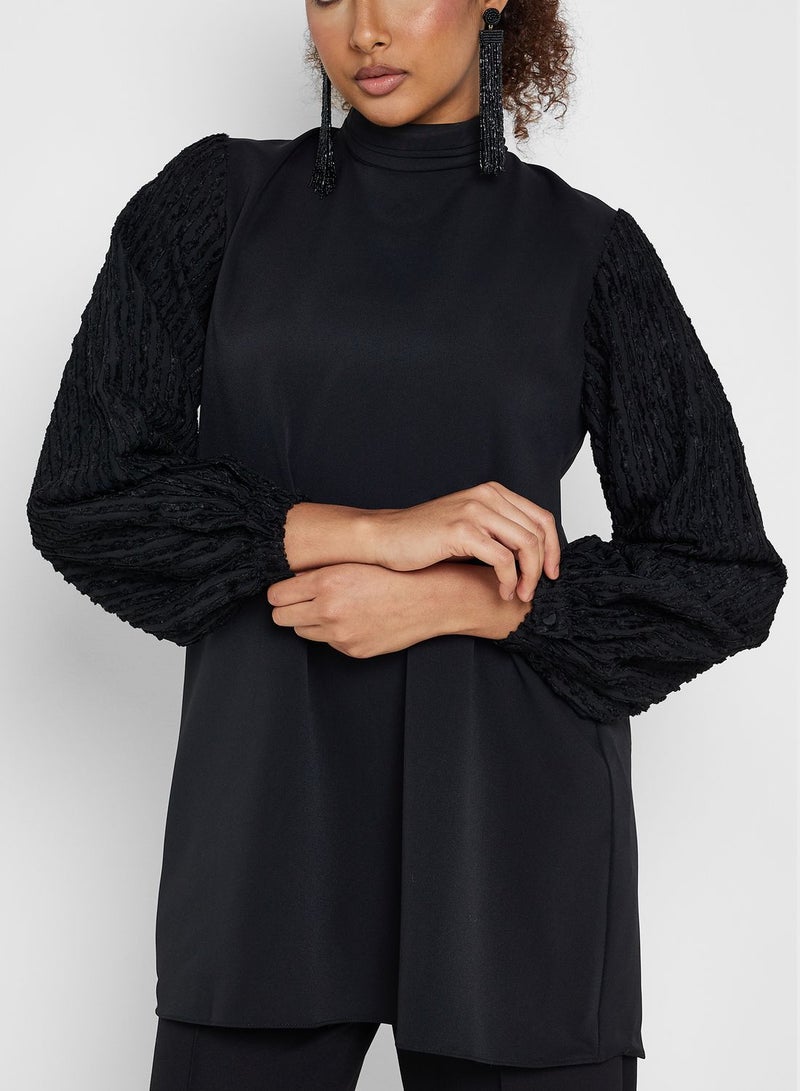 Puff Sleeve High Neck Top